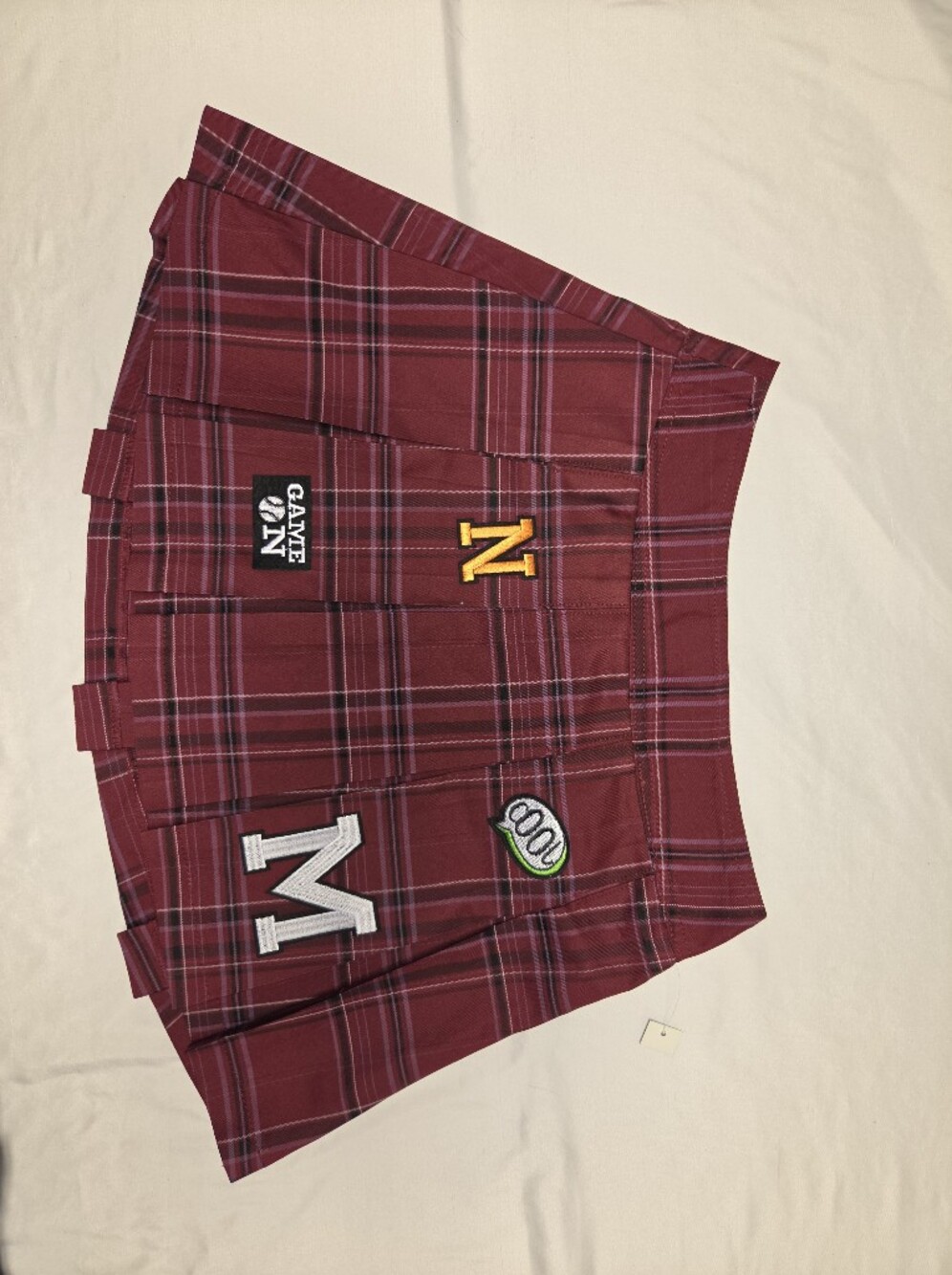 No Boundaries Burgundy Plaid Pleated Varsity Mini Skirt Graphic Patches M 7-9